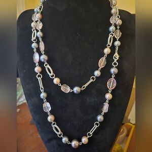 Premier Designs Newport Necklace Gray/Pink Beads